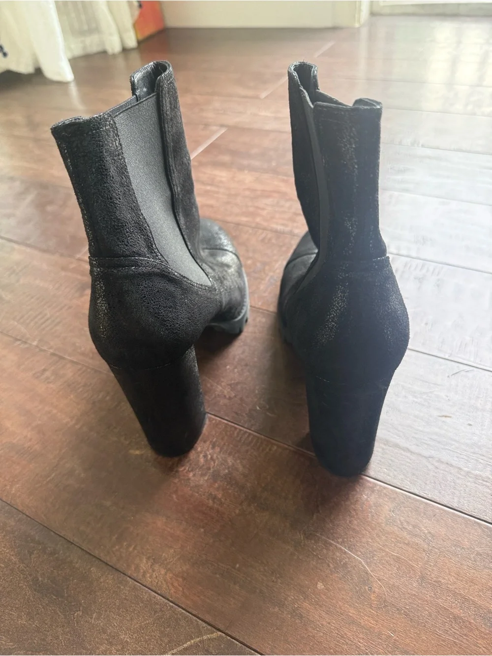 Stuart Weitzman Black Suede Chelsea Block Heel Ankle Boots